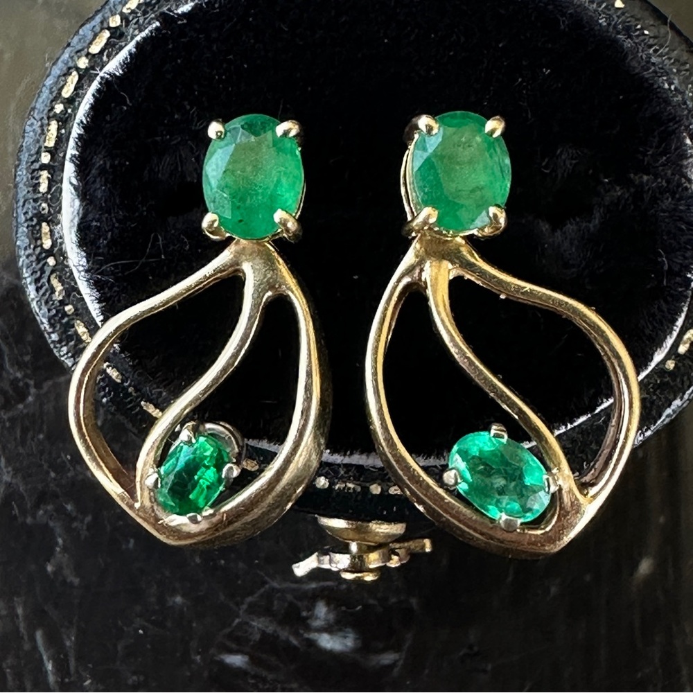 Awesome Natural Emerald 14k Yellow Gold Stud Dangle 2 in 1 Conversion Earrings
